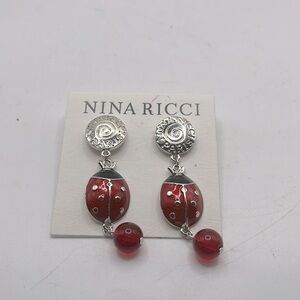 New Vintage 80's/ 90’s Nina Ricci Enamel Lady Bug Drop Earrings